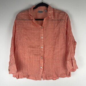 Chico's Women's 100% Linen Button Up Size M Coral Peach Lightweight Gauzy